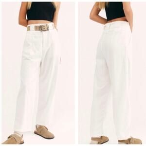 Free People One Way High Rise Paperbag Pants White Size 0 Straight Leg